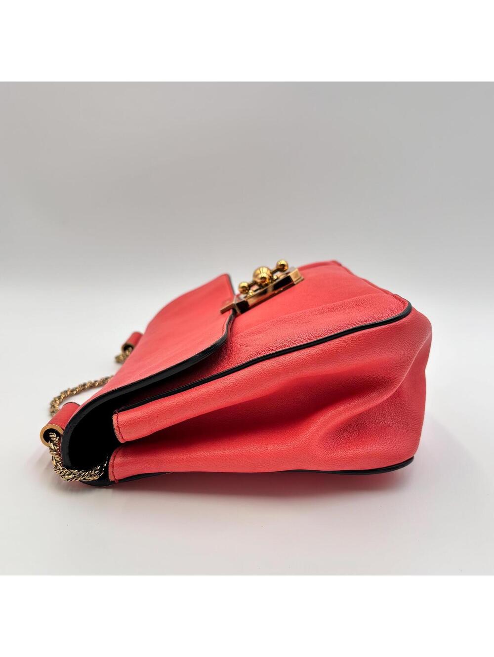 Chloé Square Elsie Chain Shoulder Bag Coral Pink Leather - Picture 3 of 11